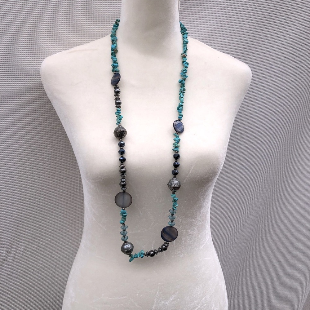 Turquoise Bead Necklace with Abalone Shell Beads